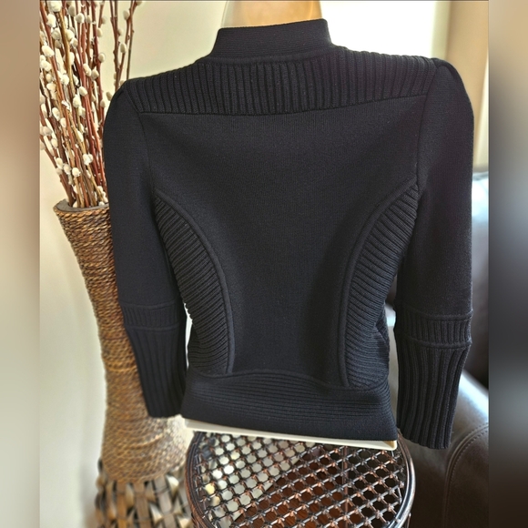 Diane Von Furstenberg Black 100% Marino Wool Cardigan with Bow Accent - Picture 2 of 5